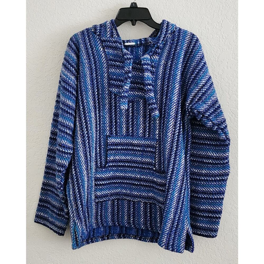 Jacket-Pullover-El Paso Saddle Blanket Co-Blue-Hooded-Front Pocket-Unisex-SMALL